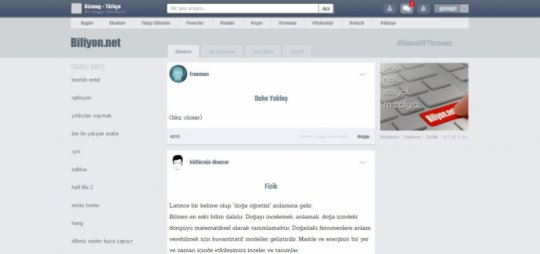 Biliyon.net'in İlk Ana Sayfa Tasarımı