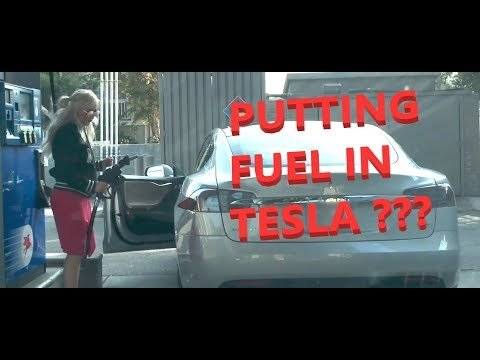 Blonde, Tesla and Gas Station - WHAT CAN GO WRONG ?